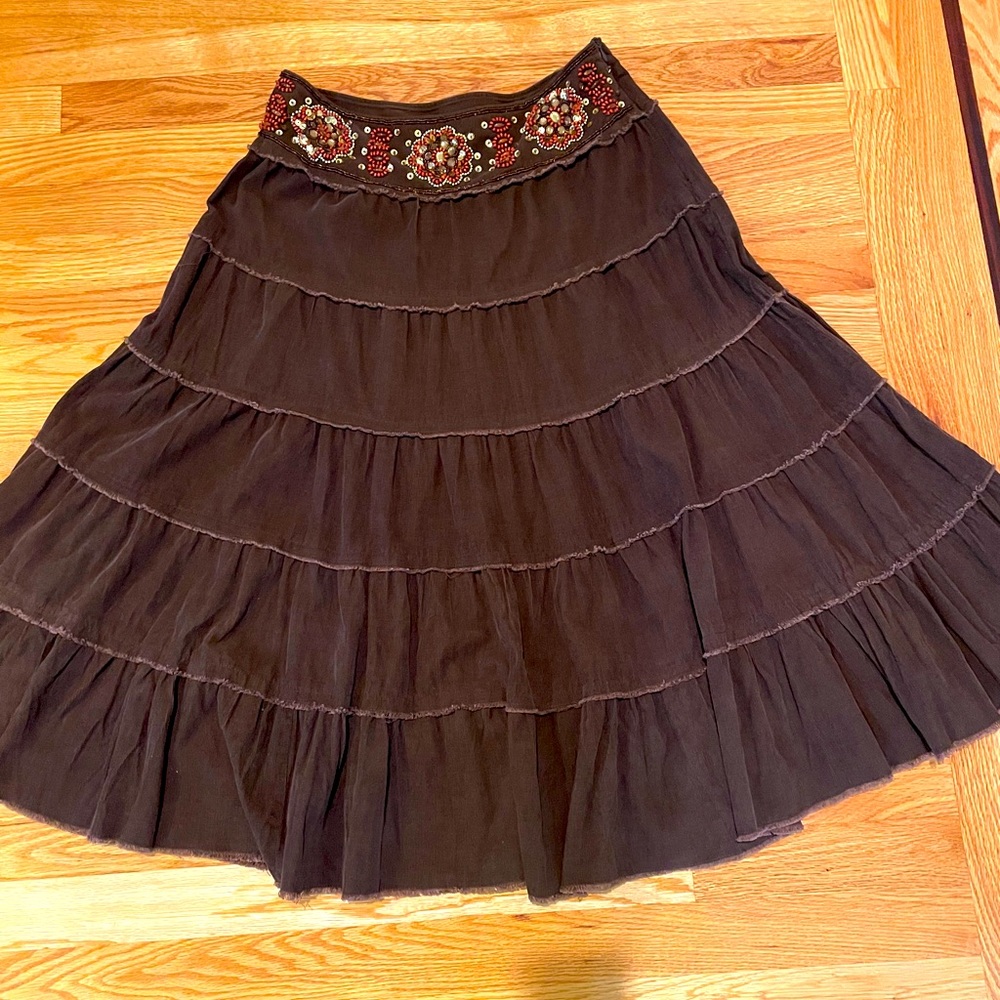 Beaded Waist Band Corduroy Skirt. Western Vibe.
